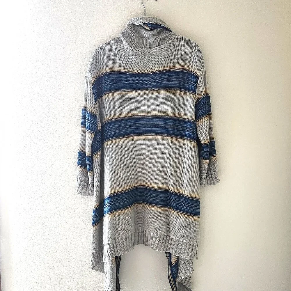 CALYPSO ST. BARTH Beige Linen Knit Blue Stripe Open Cardigan Sweater Size 0 - Picture 5 of 5